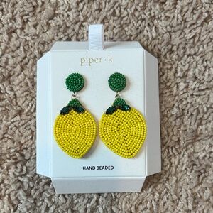 Piper K Hand Beaded Lemon Earrings - Yellow and Green
